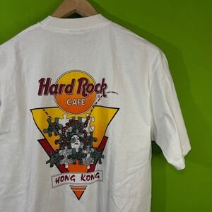Vintage Hard Rock Cafe Hong Kong T-Shirt White Large Chinese Mask Vintage Red
